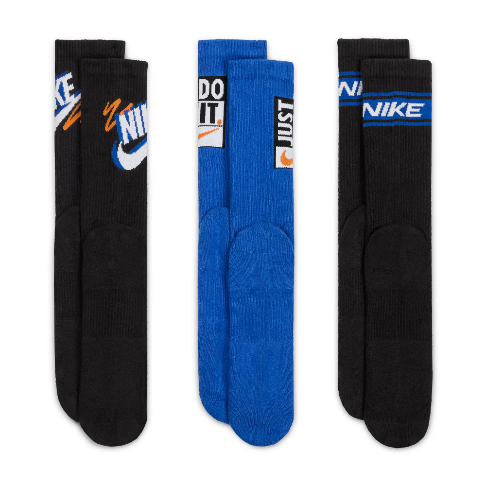 Nike Everyday Plus Chaussettes Crew (3 paires) Noir/Bleu - Image 3