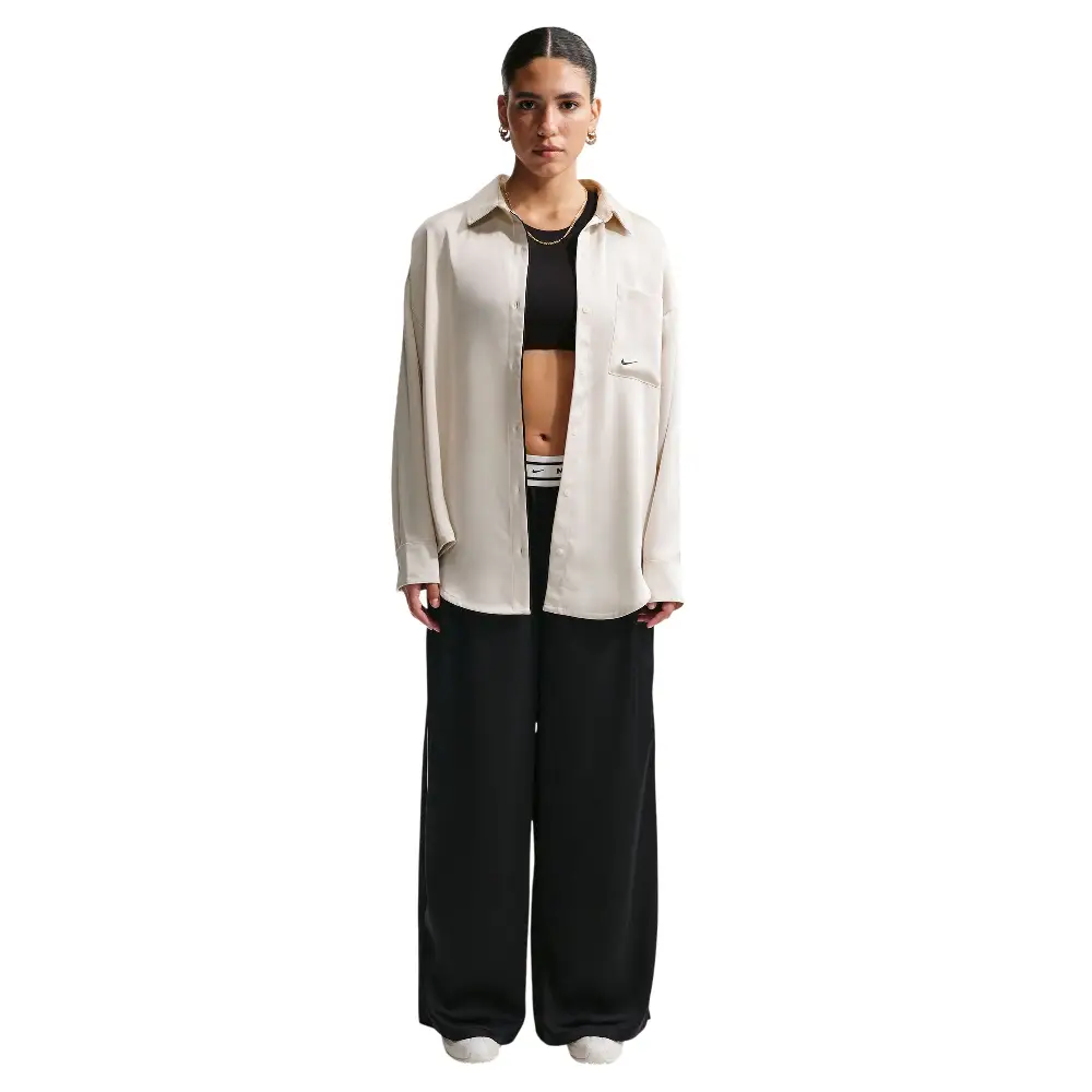 Nike Sportswear Haut oversize à manches longues en satin Light Bone - Image 3